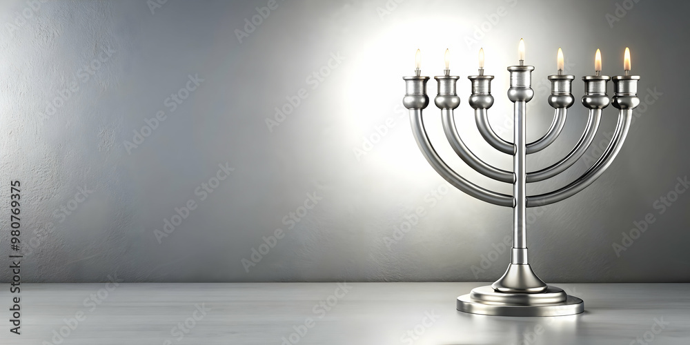 3D Plain Silver Background with Subtle Hanukkah Menorah Outline for Copy Space - Minimalist Design for Hanukkah Promotions 3D Plain Silver Background with Subtle Hanukkah Menorah Outline for Copy Space - Minimalist Design for Hanukkah Promotions