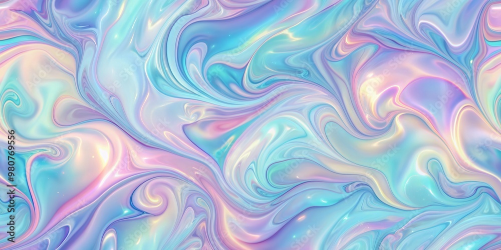 Softly shimmering iridescent liquid swirls in mesmerizing pastel hues create a stunning seamless texture and pattern perfect for eye-catching wallpaper and photography backgrounds. Softly shimmering iridescent liquid swirls in mesmerizing pastel hues create a stunning seamless texture and pattern perfect for eye-catching wallpaper and photography backgrounds.