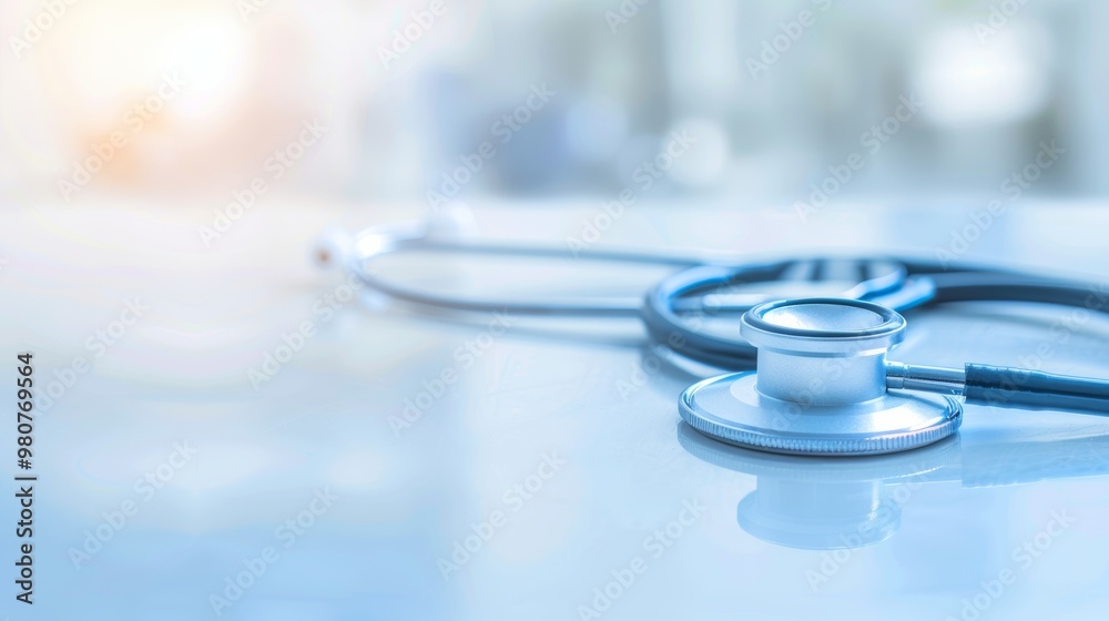 Close up of a stethoscope on a table, suitable for medical concepts.	