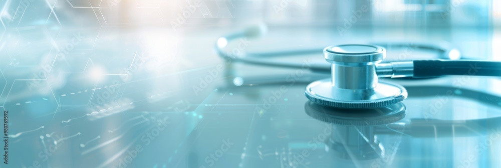 Close up of a stethoscope on a table, suitable for medical concepts. Close up of a stethoscope on a table, suitable for medical concepts.