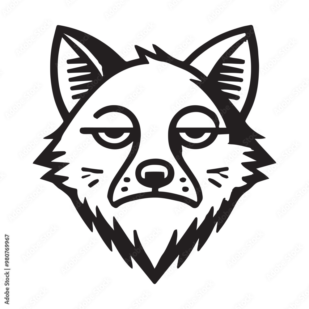Obraz premium Fox face vector illustration in black and white - Fox Clipart Design - Fox's head outline logo concept 