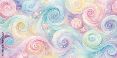 Soft pastel watercolor swirls in gentle, blended hues create an ethereal background with a dreamy, artistic texture, perfect for adding a touch of whimsy to designs.
