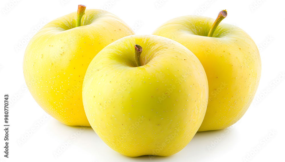 Golden Delicious apple is a large, yellow green skinned cultivar and very sweet to the taste eaten plain and use in salads, apple sauce, and apple butter. isolated on white background Golden Delicious apple is a large, yellow green skinned cultivar and very sweet to the taste eaten plain and use in salads, apple sauce, and apple butter. isolated on white background