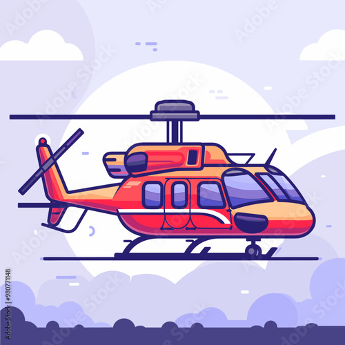 Helicopter vector illustration isolated on white background. Flat design.