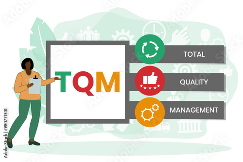TQM - total quality management. Platform. business concept background. Vector illustration for website banner, marketing materials, business presentation, online advertising