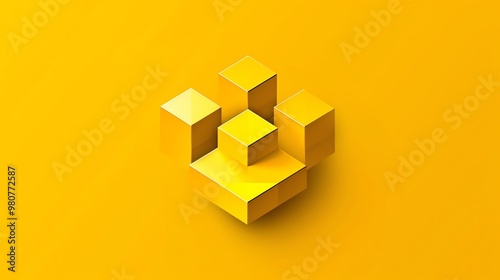 A 3D rendering of a yellow, geometric shape resembling a tower or building.