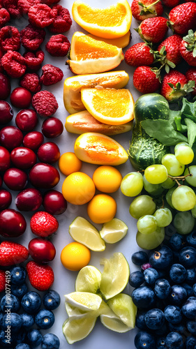 healthy produce image, vibrant fruits, vegetables in the baskets