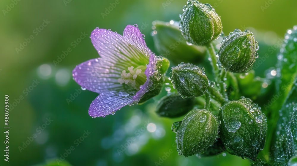 Beautiful Dew-Kissed Flower on Green Background Beautiful Dew-Kissed Flower on Green Background