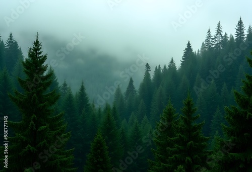 Misty Evergreen Forest