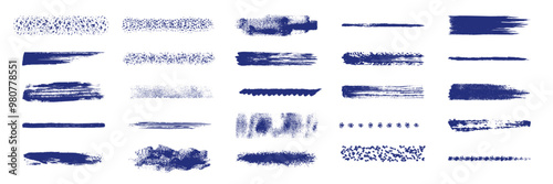 Collection of various blue brushstrokes, grunge texture paint strokes. Abstract vector set of brush strokes for design.