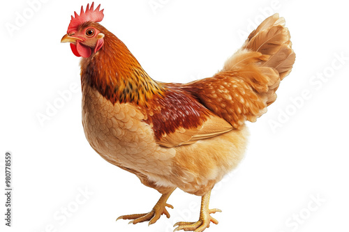 Domestic chicken in full growth on a transparent background photo