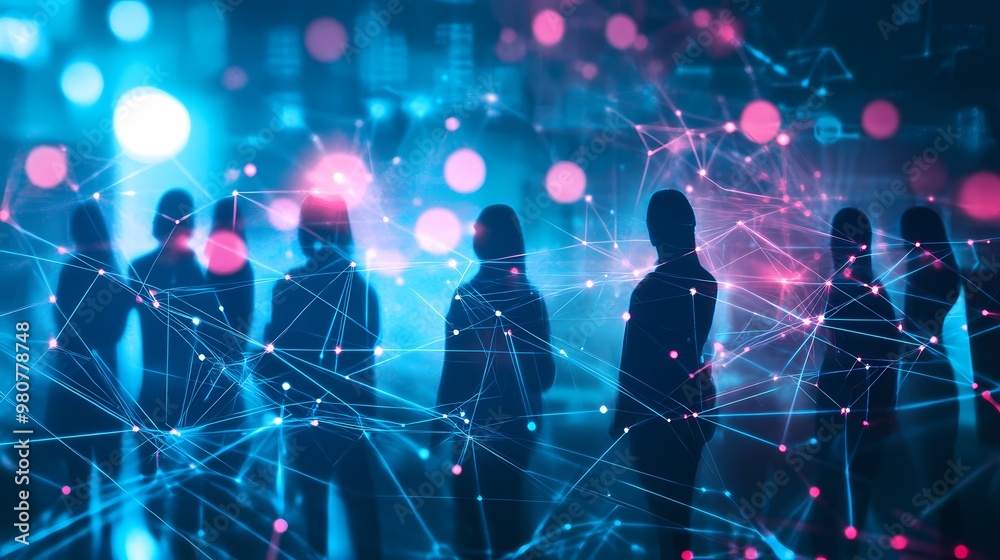 Obraz premium Business concept of technology with a group of people connected to network points.