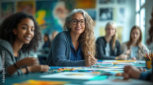 Diverse group in art therapy session creating together