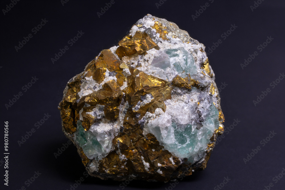 Green fluorite mineral with pyrite crystals, showcasing natural mineral beauty Green fluorite mineral with pyrite crystals, showcasing natural mineral beauty