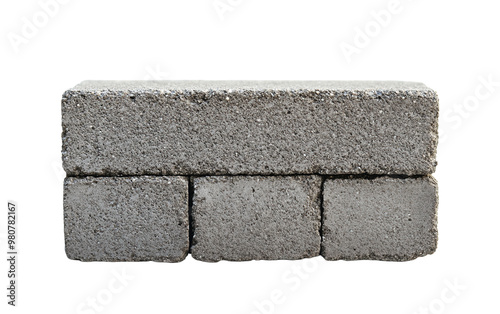 Gray cement cinder block isolated on white or transparent background