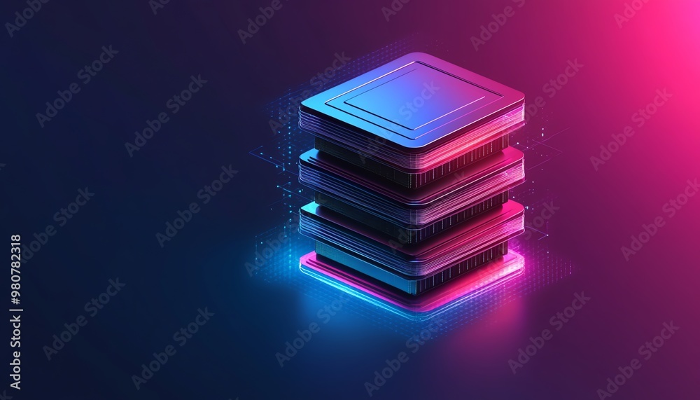 Stacked Blue and Red Illuminated Processor Chips Stacked Blue and Red Illuminated Processor Chips