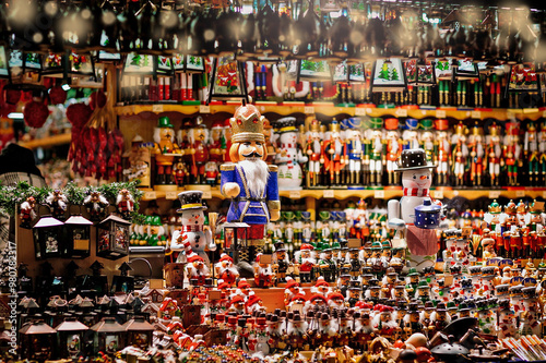 Traditional Christmas market in Vienna. Sales of Christmas decorations on the traditional Christmas market in Europe.