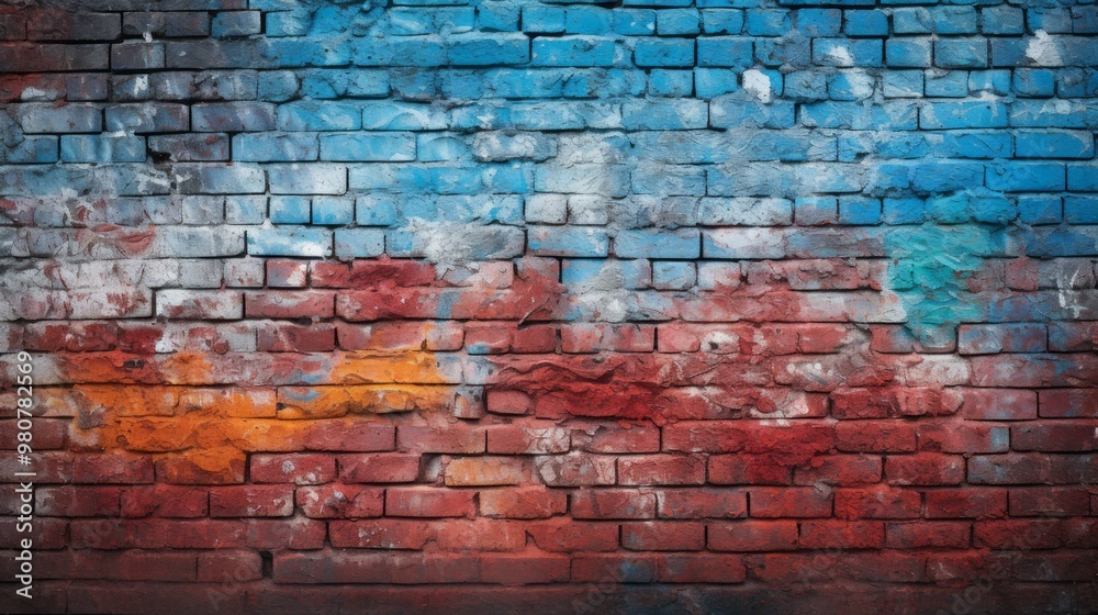 Old obsolete red brick wall texture with layers of paint. Neural network ai generated art Old obsolete red brick wall texture with layers of paint. Neural network ai generated art