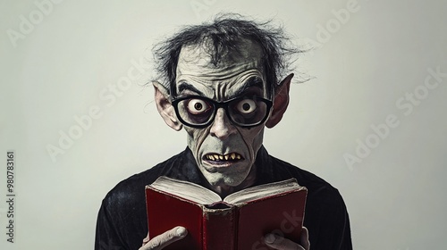 a vampire with glasses reading a book