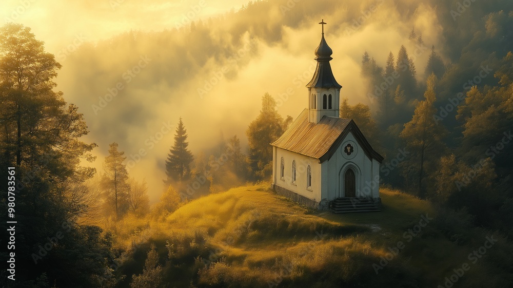 Fototapeta premium chapel atop a hill