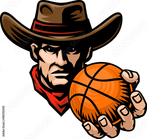 Cowboy man cowboys basketball sports team mascot holding basketball ball
