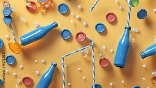 Props might be flying through the air after popping off a bottle, and Bubbles the Bottle is holding a bendy straw like it’s a fashion accessory. The straws bend and twist in playful ways. photo