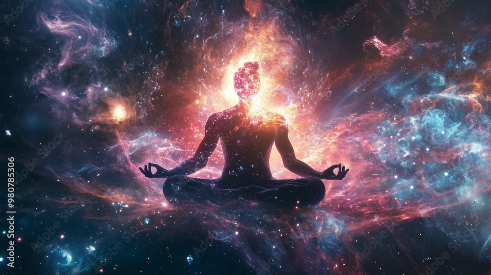 Fototapeta premium Meditation in the Cosmic Universe with Energy Burst