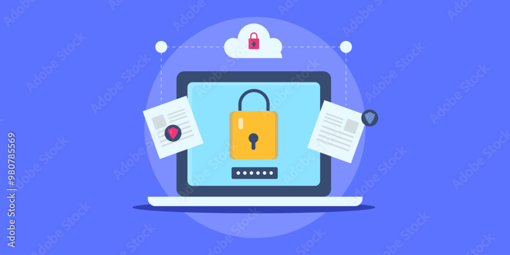 Managed cybersecurity service, data breach prevention, secure cloud storage and multi factor authentication for digital login, vector illustration. Managed cybersecurity service, data breach prevention, secure cloud storage and multi factor authentication for digital login, vector illustration.