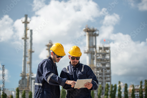 Fotografie Refinery industry, engineer working in industrial production, oil and gas refine