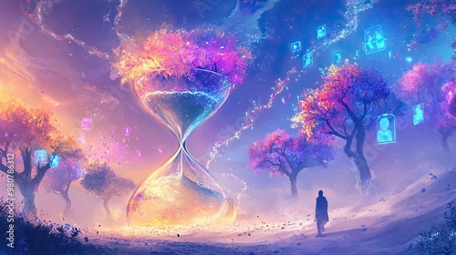 Mystical Hourglass in a Dreamlike Landscape