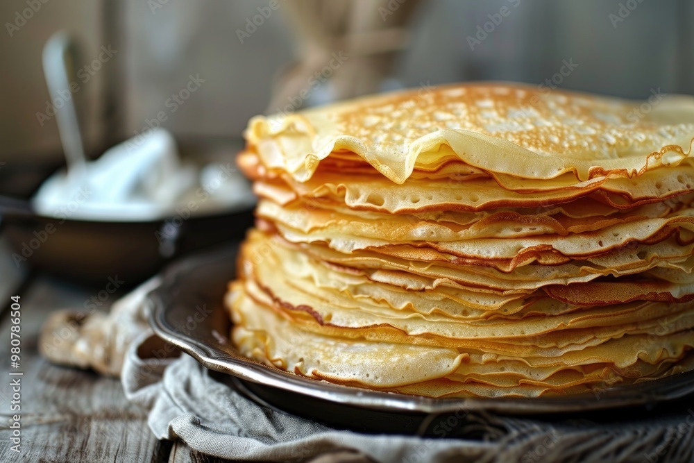Stack of Delicious Homemade Pancakes on Rustic Wooden Table Stack of Delicious Homemade Pancakes on Rustic Wooden Table