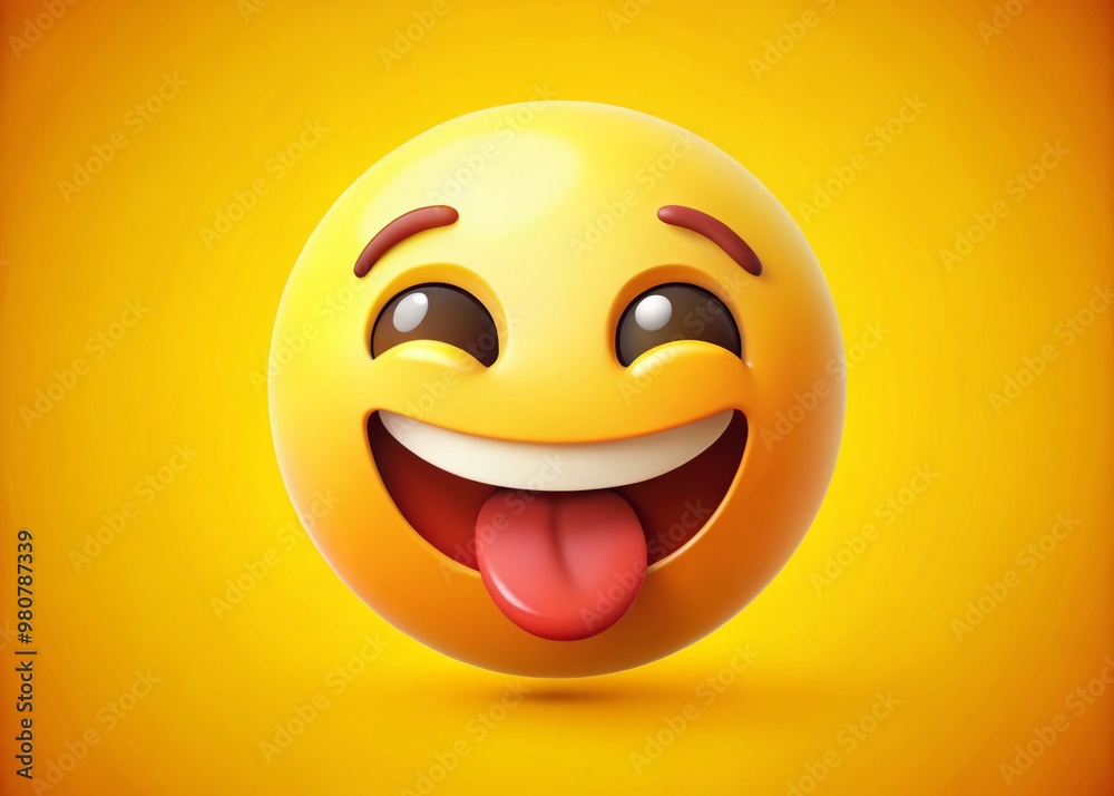 Fototapeta premium A playful, tongue-out emoji with a sly grin and raised eyebrows, conveying a sense of cheeky humor and