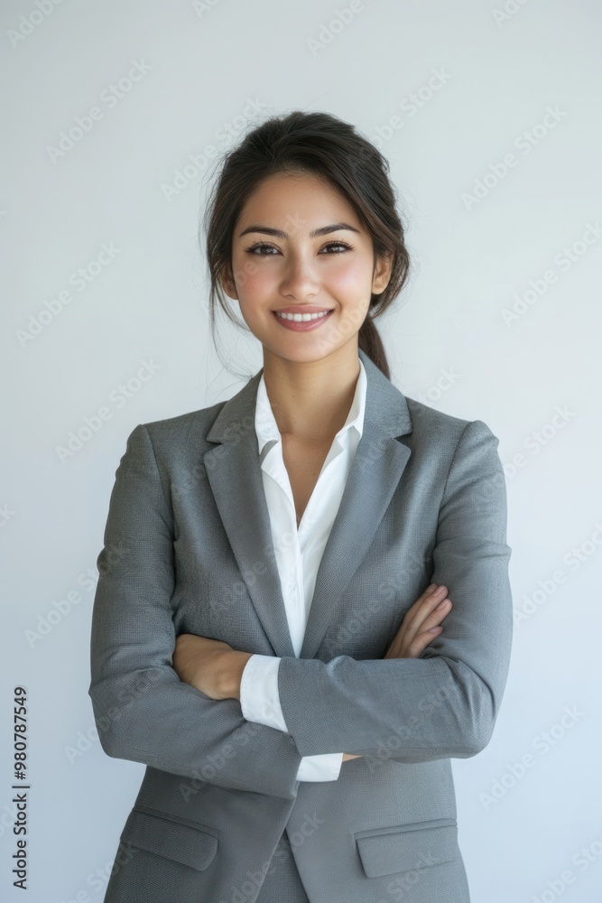 Smiling business woman with her arms crossed portrait suit professional. Smiling business woman with her arms crossed portrait suit professional.
