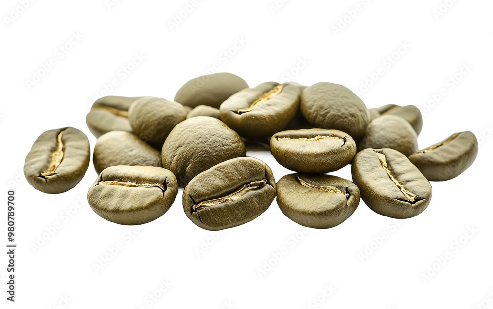 Obraz premium Green coffee beans isolated on white or transparent background