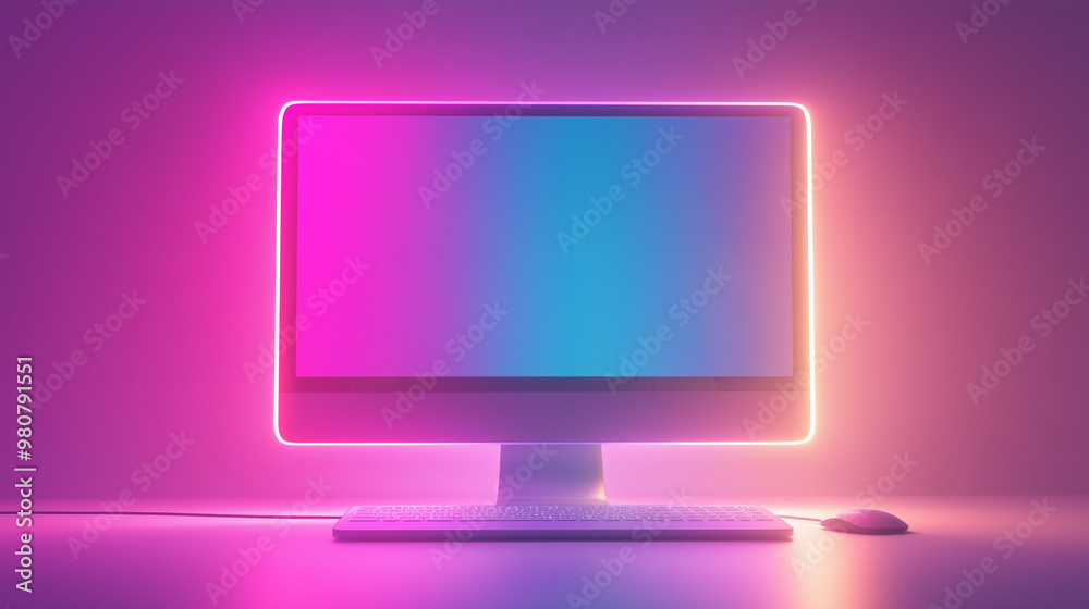 3D icon of a computer monitor in holographic style 3D icon of a computer monitor in holographic style