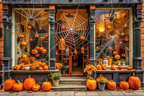 A seasonal storefront in Kanawha City, West Virginia, transforms into a spooky wonderland with orange and black photo