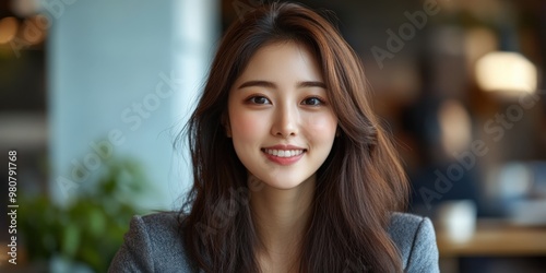 Beautiful portrait of an Asian woman in a modern cozy setting