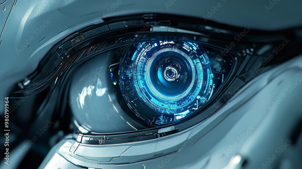 Closeup of a human eye with virtual hologram elements Closeup of a human eye with virtual hologram elements