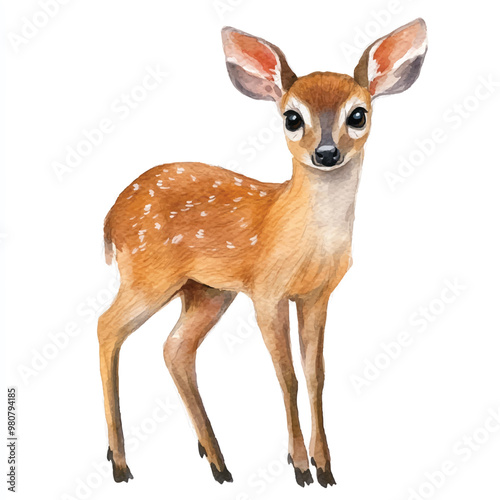 Muntjac watercolor clipart illustration isolated