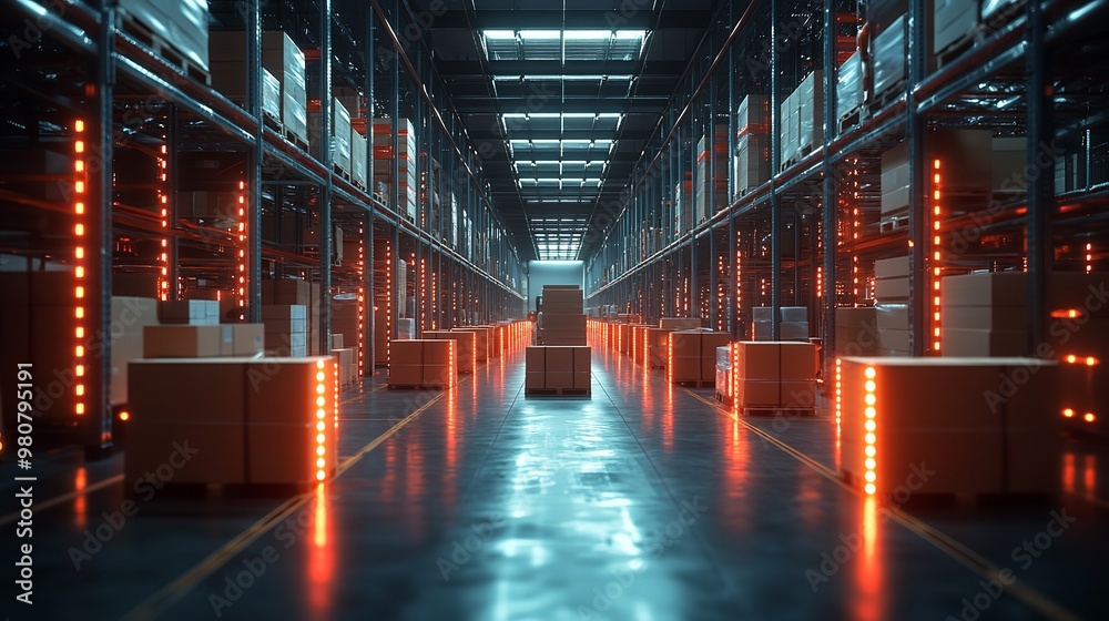Futuristic Holographic Warehouse with Advanced Logistics Solutions for Efficient Storage and Distribution Futuristic Holographic Warehouse with Advanced Logistics Solutions for Efficient Storage and Distribution