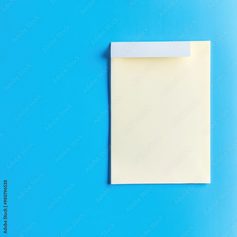 A blank adhesive note on blue background, perfect for jotting down messages or reminders. Its simplicity invites creativity and organization A blank adhesive note on blue background, perfect for jotting down messages or reminders. Its simplicity invites creativity and organization