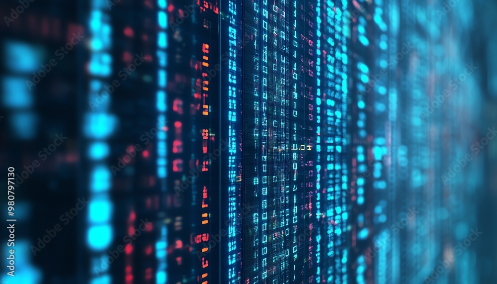 Abstract Digital Data Wall with Blue and Red Lights Abstract Digital Data Wall with Blue and Red Lights