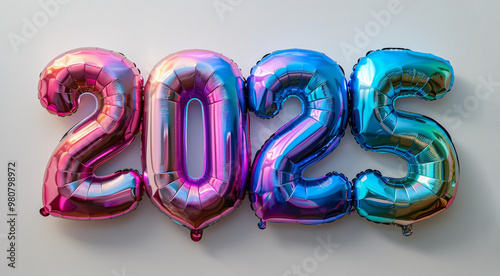 Number 2025 in holographic rainbow balloons