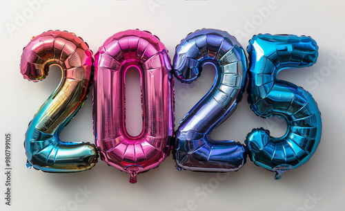 Number 2025 in holographic rainbow balloons