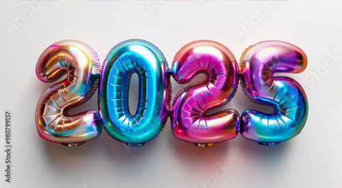 Number 2025 in holographic rainbow balloons