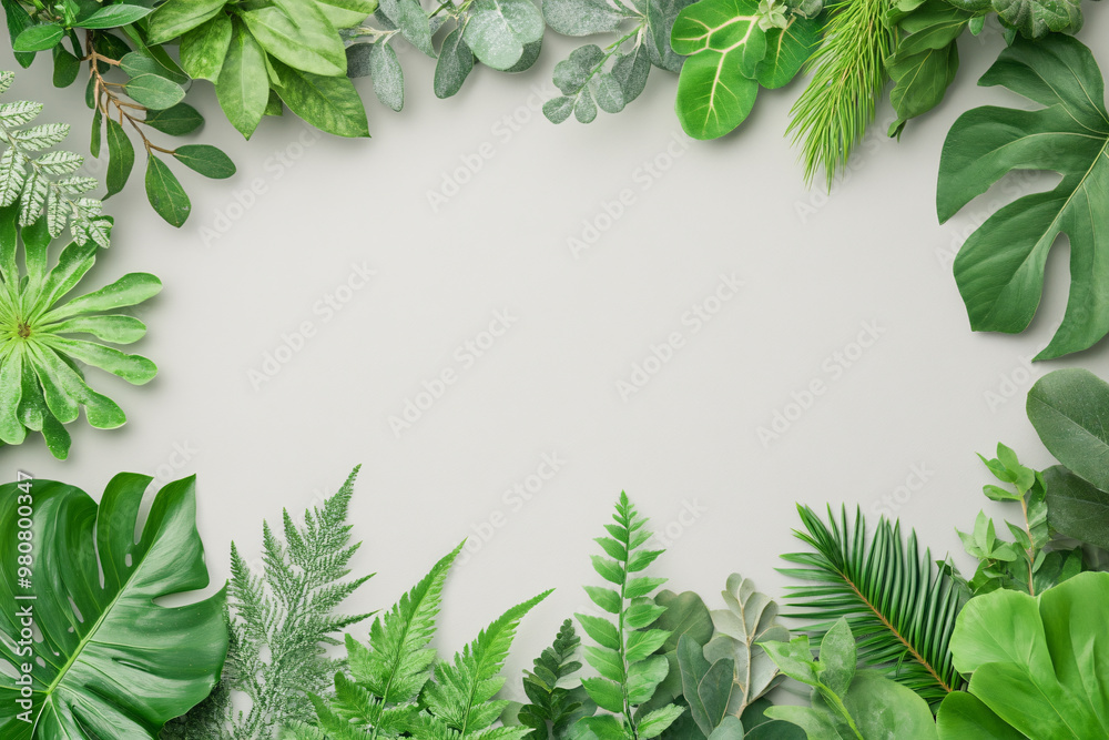 A green leafy border with a variety of plants and leaves A green leafy border with a variety of plants and leaves