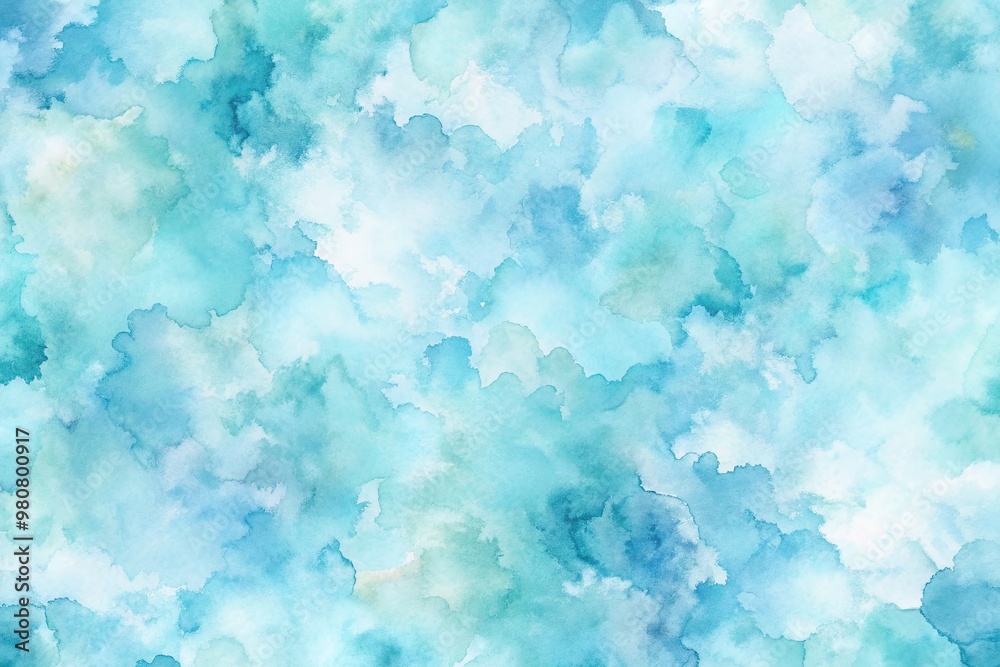 Fototapeta premium Softly blended aqua and baby blue watercolor hues flow in a mesmerizing abstract pattern, creating a calming and serene texture for a stunning wallpaper background.
