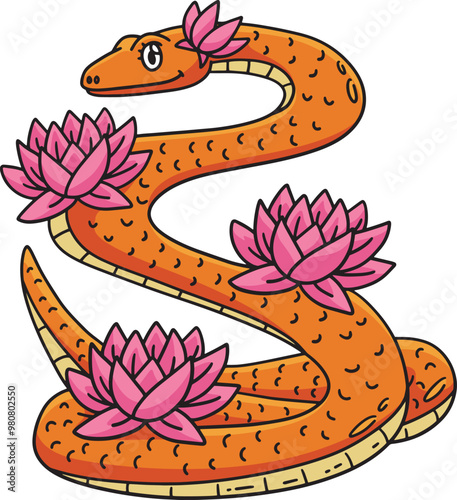 Year of the Snake and Lotus Flowers Clipart