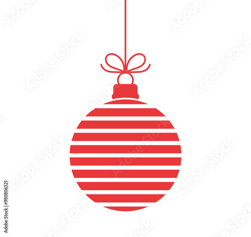 Christmas red ornament bauble hanging on line. PNG illustration. Design element.