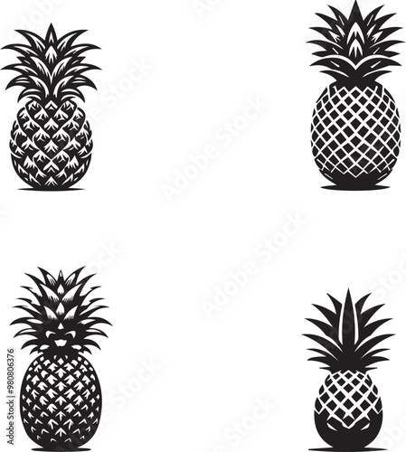 silhouette of clean vector Pineapple isolated on white background